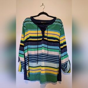 Lane Bryant Striped Split Hem Lace Up Nautical Coverup Blouse Top sz 18/…